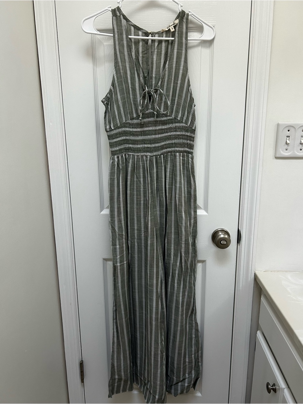 Blush Olive Green and White Striped Halter Jumpsuit